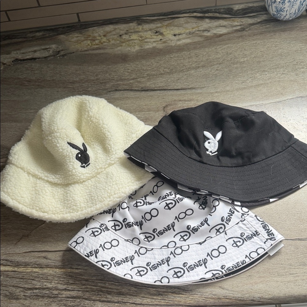 Disney + playboy bucket hats - Black, White, Cream